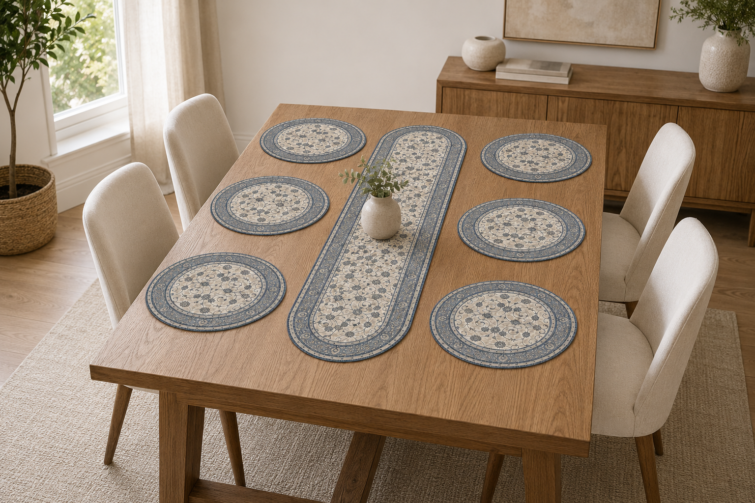 Woven Dining Table Placemat Set with Oval Runner