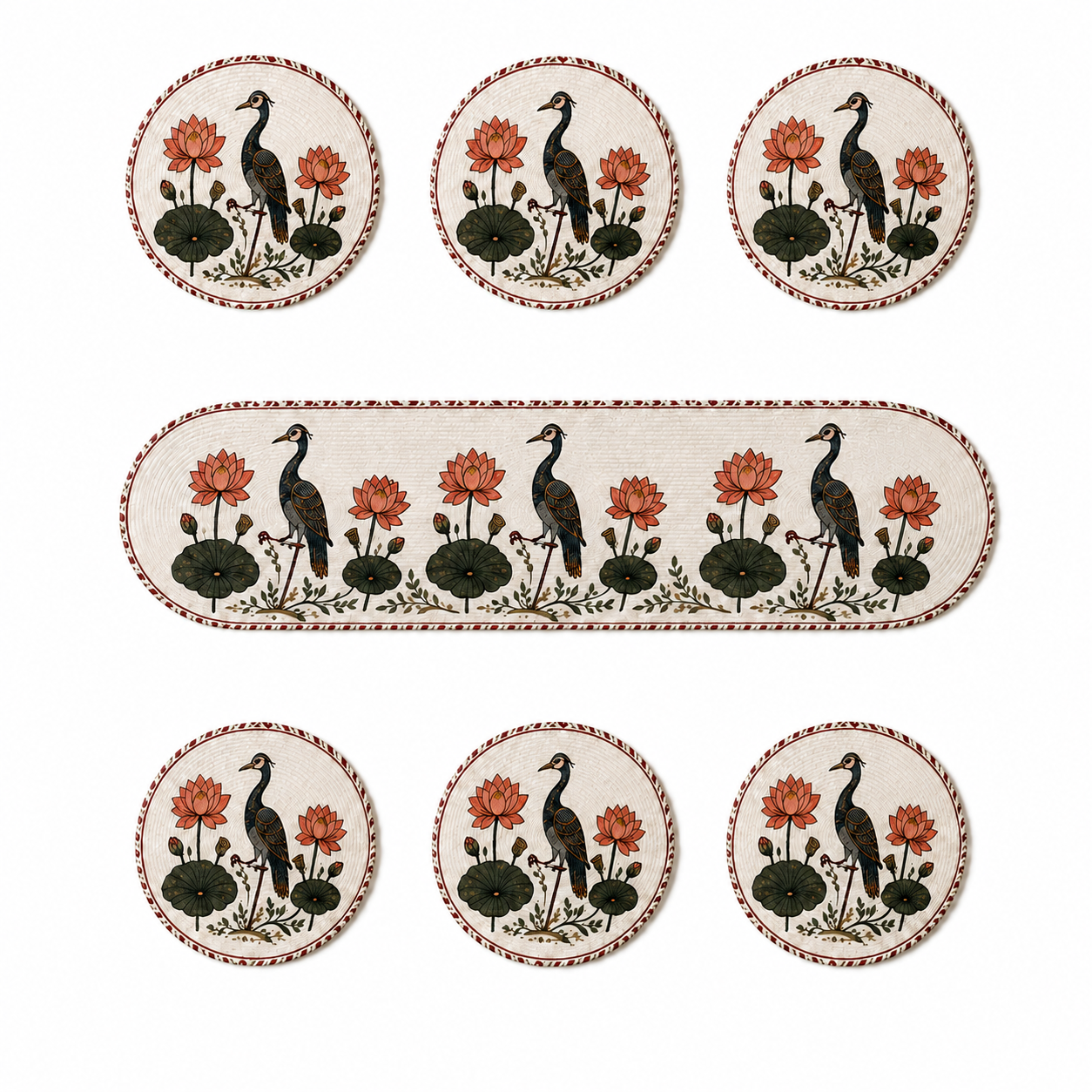 SOMI Woven Dining Table Placemat Set with Oval Runner