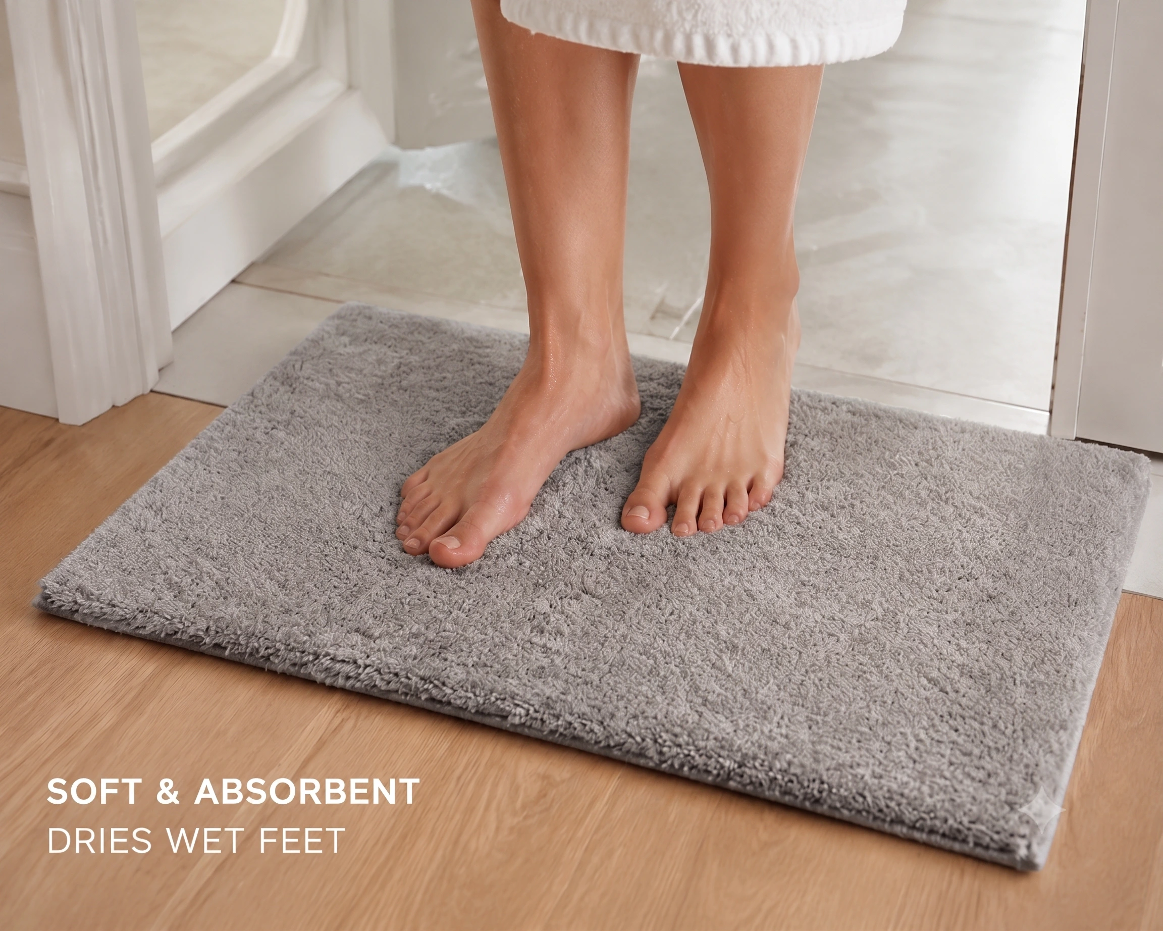 Bath Mat | Set of 1 | 40x60cm | Anti Skid & Highly Absorbent Bathroom Mat | Machine Washable | Shaggy-Grey