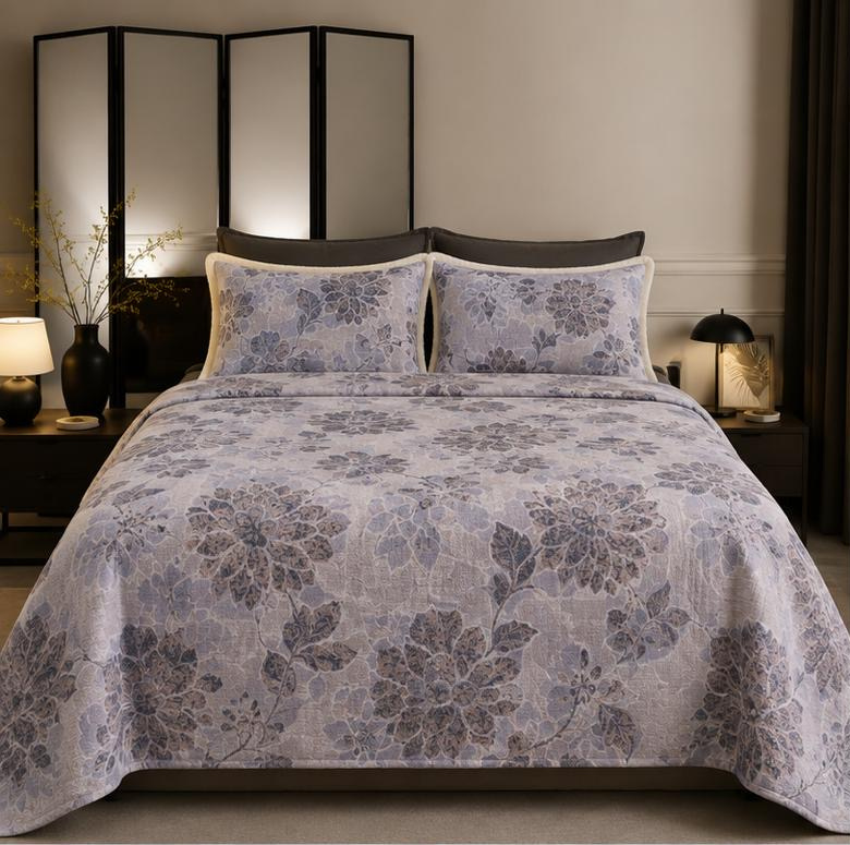 Lavender Floral Printed Double Bedsheet with Pillow Covers