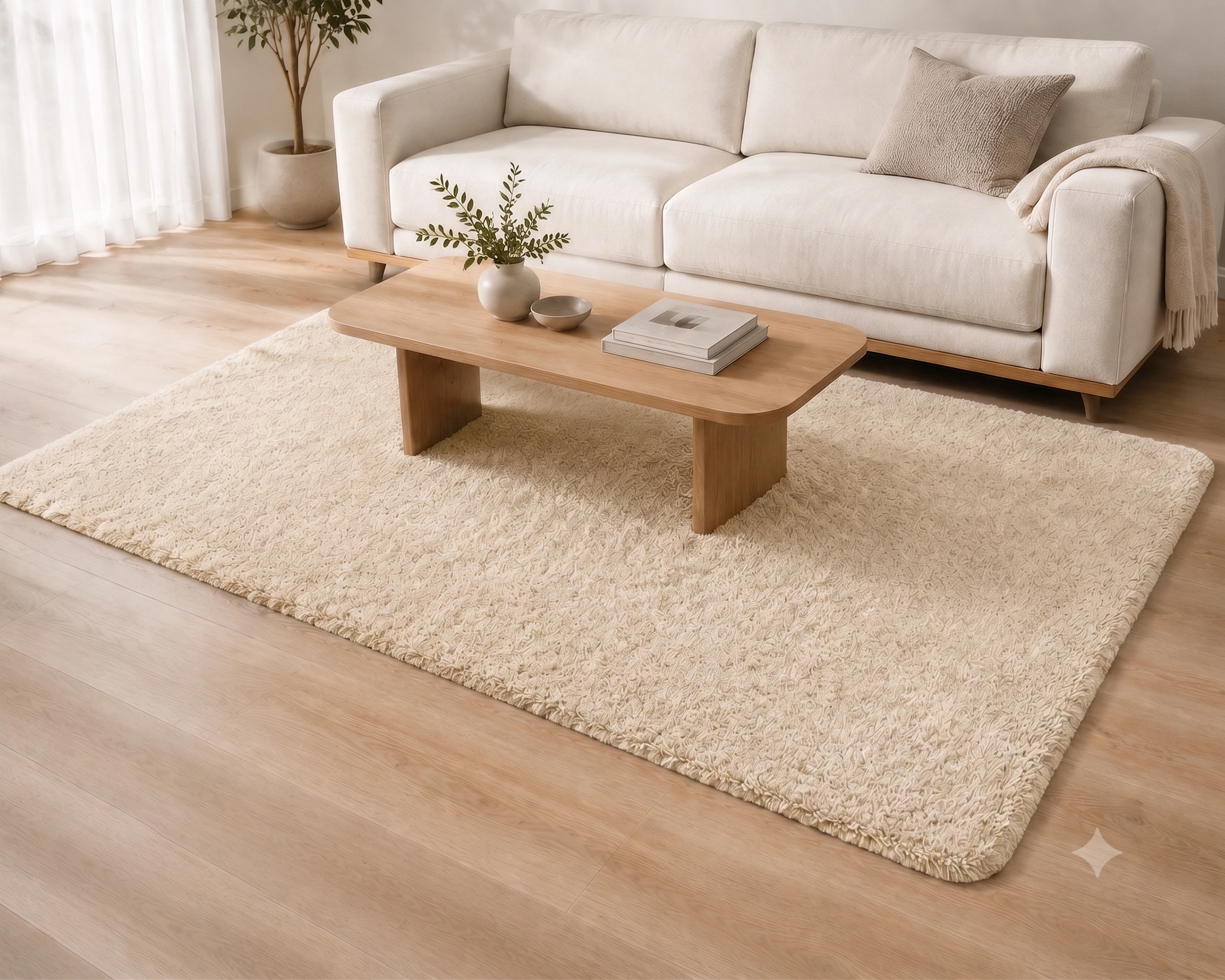 Ivory Shaggy Rug with Carpet Back – 120 x 170 cm (4 x 5.5 ft)