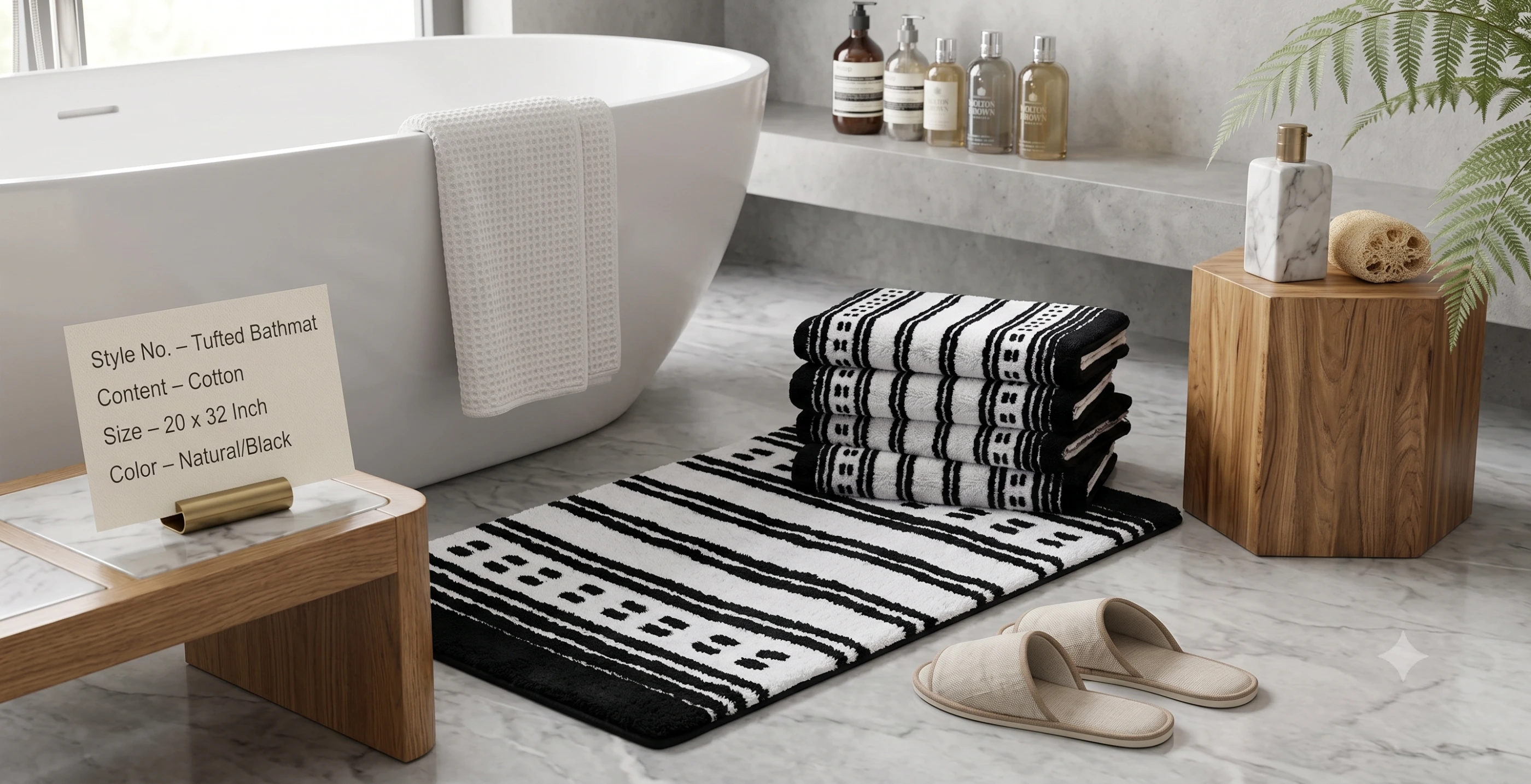 Tufted Bathmat | Color – Natural/Black | 20 x 32 Inch | Cotton